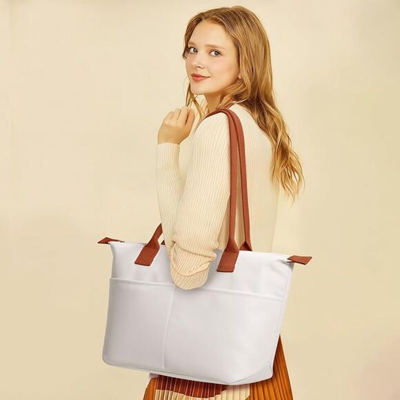 Women Beige Brown Imported Casual Nylon Waterproof Lightweight Hobo Handbag - Picture 2 of 3